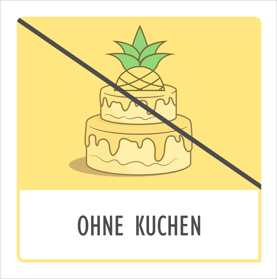 Zeichnung einer durchgestrichenen Gelben Torte mit Ananas