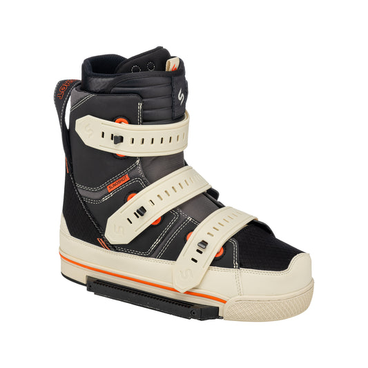 Wakeboard Bindung "Spacemob" der Marke Slingshot in creme, schwarz und orange